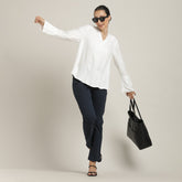 Bella Set Of 2 - Bell Sleeves Top & Chinos - Ecru & Navy Blue